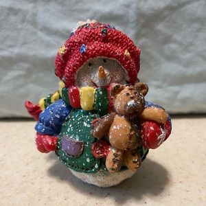 VTG Snowman Figurine Holding Teddybear Joelson Industries 5” Inches 1998.